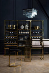Premier Housewares Interiors By Premier Black Velvet Bar Stool With Gold Frame, Luxury Black And Gold Stool For Bars, Modern Velvet Bar Stool - thumbnail 5