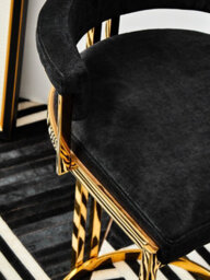 Premier Housewares Interiors By Premier Black Velvet Bar Stool With Gold Frame, Luxury Black And Gold Stool For Bars, Modern Velvet Bar Stool - thumbnail 6