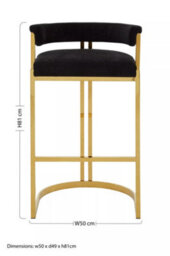 Premier Housewares Interiors By Premier Black Velvet Bar Stool With Gold Frame, Luxury Black And Gold Stool For Bars, Modern Velvet Bar Stool - thumbnail 9