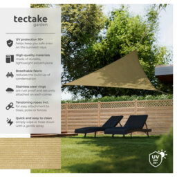 Tectake Shade Sail - Triangular With Uv Protection 50+, Water-Repellent - 4 X 4 X 4 M - Beige - thumbnail 2