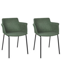 Wyld And Coco X Set Of 2 Modern Green Polyester Dining Chairs With Black Metal Legs - thumbnail 3