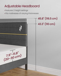 LEDREM Double Bed Frame, For 135 X 190 Cm Mattress, Adjustable Upholstered Headboard, Metal Frame, Wooden Slats, Modern, Slate Grey - thumbnail 7