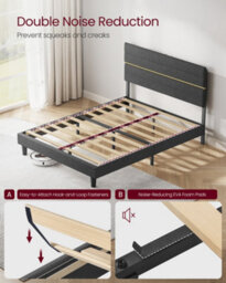 LEDREM Double Bed Frame, For 135 X 190 Cm Mattress, Adjustable Upholstered Headboard, Metal Frame, Wooden Slats, Modern, Slate Grey - thumbnail 5