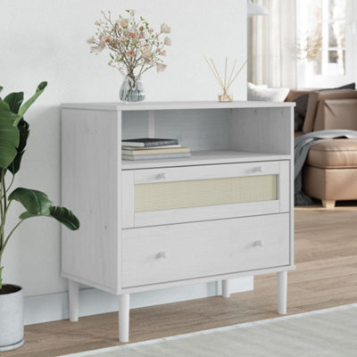 Walplus Sideboard Senja Rattan Look White 80X40X80 Cm Solid Wood Pine - image 1