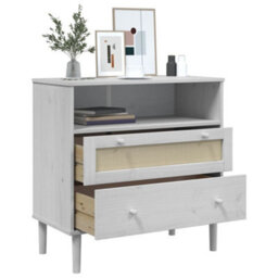 Walplus Sideboard Senja Rattan Look White 80X40X80 Cm Solid Wood Pine - thumbnail 4
