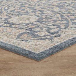Maia Washable Low Pile Non Slip Blossom Traditional Area Rug - Navy, 60 X 220 Cm (Runner) - thumbnail 3