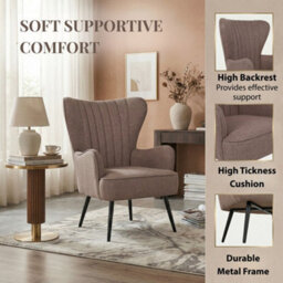 Evre Fabric Accent Chair, Brown High Back Armchair With Metal Frame For Living Room Or Bedroom - thumbnail 3