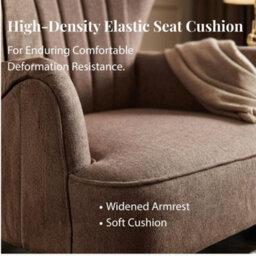 Evre Fabric Accent Chair, Brown High Back Armchair With Metal Frame For Living Room Or Bedroom - thumbnail 4