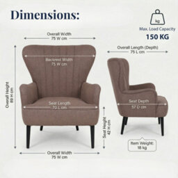 Evre Fabric Accent Chair, Brown High Back Armchair With Metal Frame For Living Room Or Bedroom - thumbnail 2
