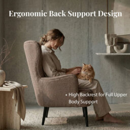 Evre Fabric Accent Chair, Brown High Back Armchair With Metal Frame For Living Room Or Bedroom - thumbnail 7