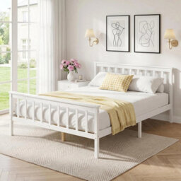 Elegant Double Bed Frame In Solid Pine Wood - thumbnail 5