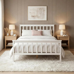 Elegant Double Bed Frame In Solid Pine Wood - thumbnail 3