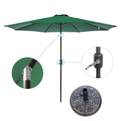VRUC 2.7M Green Outdoor Parasol - Crank Up & Tilt Garden Parasol Umbrella And Base - image 1