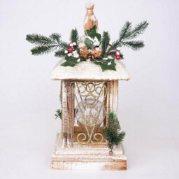 Shatchi White Led Wooden Lantern Standing Christmas Decoration 32Cm - thumbnail 1
