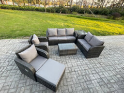 Fimous 8 Seater Rattan Wicker Garden Furniture Conservatory Sofa Set With Coffee Table 3 Seater Sofa Love Sofa Big Footstool - thumbnail 2