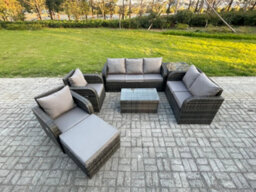 Fimous 8 Seater Rattan Wicker Garden Furniture Conservatory Sofa Set With Coffee Table 3 Seater Sofa Love Sofa Big Footstool - thumbnail 1
