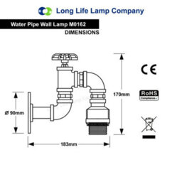 Long Life Lamps Company Industrial Vintage Water Pipe Wall Lamp M0162 - thumbnail 2