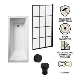 Balterley Square Single Ended 1700X700 With Leg Set & Black Square Framed Screen & Black Waste - thumbnail 3