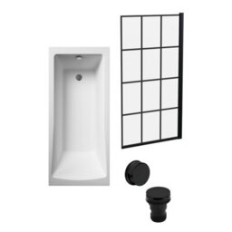 Balterley Square Single Ended 1700X700 With Leg Set & Black Square Framed Screen & Black Waste