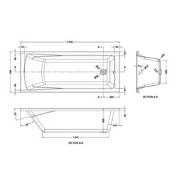 Balterley Square Single Ended 1700X700 With Leg Set & Black Square Framed Screen & Black Waste - thumbnail 2