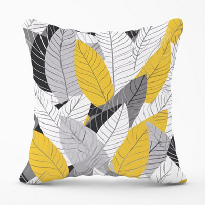 Warren Reed Designer Yellow Grey Feather Leaves Cushions 60Cm X 60Cm - image 1