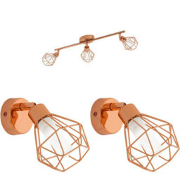 Modern Copper Geometric Ceiling Spot Light And Matching Wall Lights Set