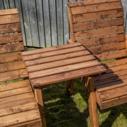 Samuel Alexander 2 Seater Chunky Wooden Garden Furniture Set With Coffee Table & Green Cushions - thumbnail 3