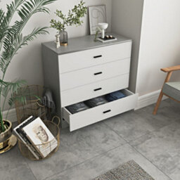 Urbnliving Height 90.5Cm 5 Drawer Wooden Bedroom Chest Cabinet Grey Carcass And  White Drawers Modern Wide Storage Cupboard Closet - thumbnail 3
