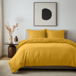 Imperial Rooms Plain Dyed Ochre Single Duvet Cover With Pillow Case Set Soft Bedding Cover Set - thumbnail 1