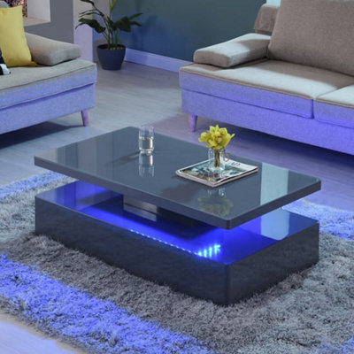 Furniture in Fashion Quinton Glass Top High Gloss Coffee Table In Grey With Led - image 1