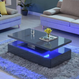 Furniture in Fashion Quinton Glass Top High Gloss Coffee Table In Grey With Led - thumbnail 1