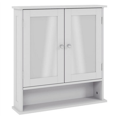 White Bathroom Wall Cabinet Storage 2 Door Mirrored Cupboard Mdf Shelves Vanity Unit - image 1