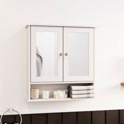 White Bathroom Wall Cabinet Storage 2 Door Mirrored Cupboard Mdf Shelves Vanity Unit - thumbnail 3
