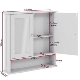 White Bathroom Wall Cabinet Storage 2 Door Mirrored Cupboard Mdf Shelves Vanity Unit - thumbnail 2