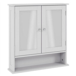 White Bathroom Wall Cabinet Storage 2 Door Mirrored Cupboard Mdf Shelves Vanity Unit