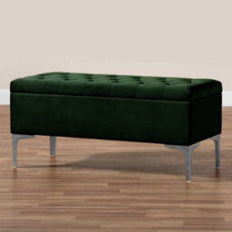 150Cm Modena Upholstered Ottoman Storage Bench, Forest Green Plush Velvet Tufted End Of Bed Shoes Box, Entryway Ottoman Footstool