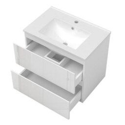 Sline 600mm Wall-Hung Gloss White Bathroom Vanity Unit With Integrated Sink,2 Soft-Close Drawers For Storage - thumbnail 5