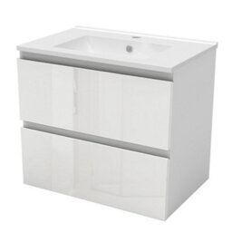 Sline 600mm Wall-Hung Gloss White Bathroom Vanity Unit With Integrated Sink,2 Soft-Close Drawers For Storage - thumbnail 4