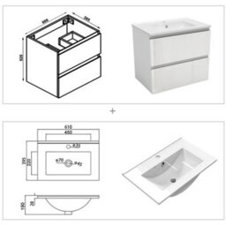 Sline 600mm Wall-Hung Gloss White Bathroom Vanity Unit With Integrated Sink,2 Soft-Close Drawers For Storage - thumbnail 2