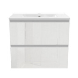 Sline 600mm Wall-Hung Gloss White Bathroom Vanity Unit With Integrated Sink,2 Soft-Close Drawers For Storage - thumbnail 1