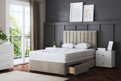 DS Living Amelia Beige Upholstered Panel Divan Bed With Headboard And Four Drawers King - image 1