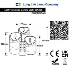 Long Life Lamps Company Set Of 3 Usb Rechargeable Led Wax Coiled Fairy Flameless Candles With Remote Control Wax05 - thumbnail 2