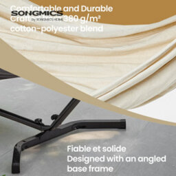 LEDREM Hammock With Stand, 210 X 150 Cm Hammock, 5 Adjustable Heights With Metal Frame, 240 Kg Load Capacity, Black Stand And Beige - thumbnail 5