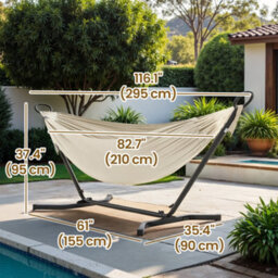 LEDREM Hammock With Stand, 210 X 150 Cm Hammock, 5 Adjustable Heights With Metal Frame, 240 Kg Load Capacity, Black Stand And Beige - thumbnail 4