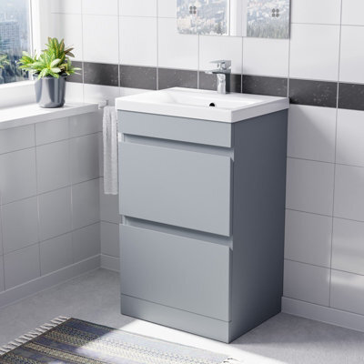 Nes Home Floorstanding Matte Grey 500mm Pvc 2 Drawers Vanity Unit & Basin Sink - image 1