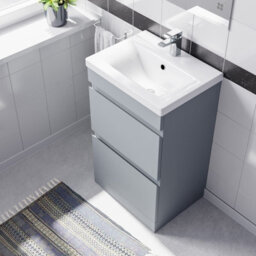 Nes Home Floorstanding Matte Grey 500mm Pvc 2 Drawers Vanity Unit & Basin Sink - thumbnail 4