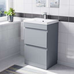 Nes Home Floorstanding Matte Grey 500mm Pvc 2 Drawers Vanity Unit & Basin Sink