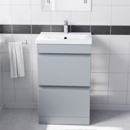 Nes Home Floorstanding Matte Grey 500mm Pvc 2 Drawers Vanity Unit & Basin Sink - thumbnail 2