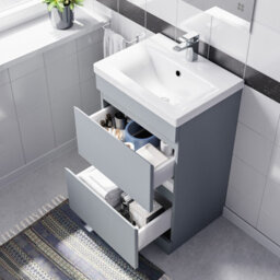 Nes Home Floorstanding Matte Grey 500mm Pvc 2 Drawers Vanity Unit & Basin Sink - thumbnail 5