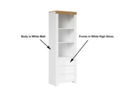 Impact Furniture Tall Bookcase Drawer Shelving Unit Open Display Cabinet White Gloss Oak Holten - thumbnail 6